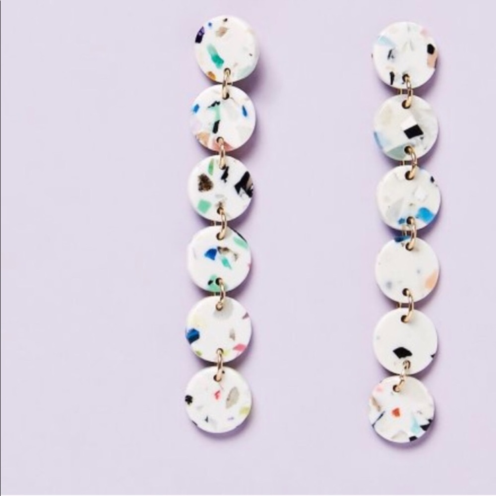 Anthropologie | confetti & gold disk drop earrings